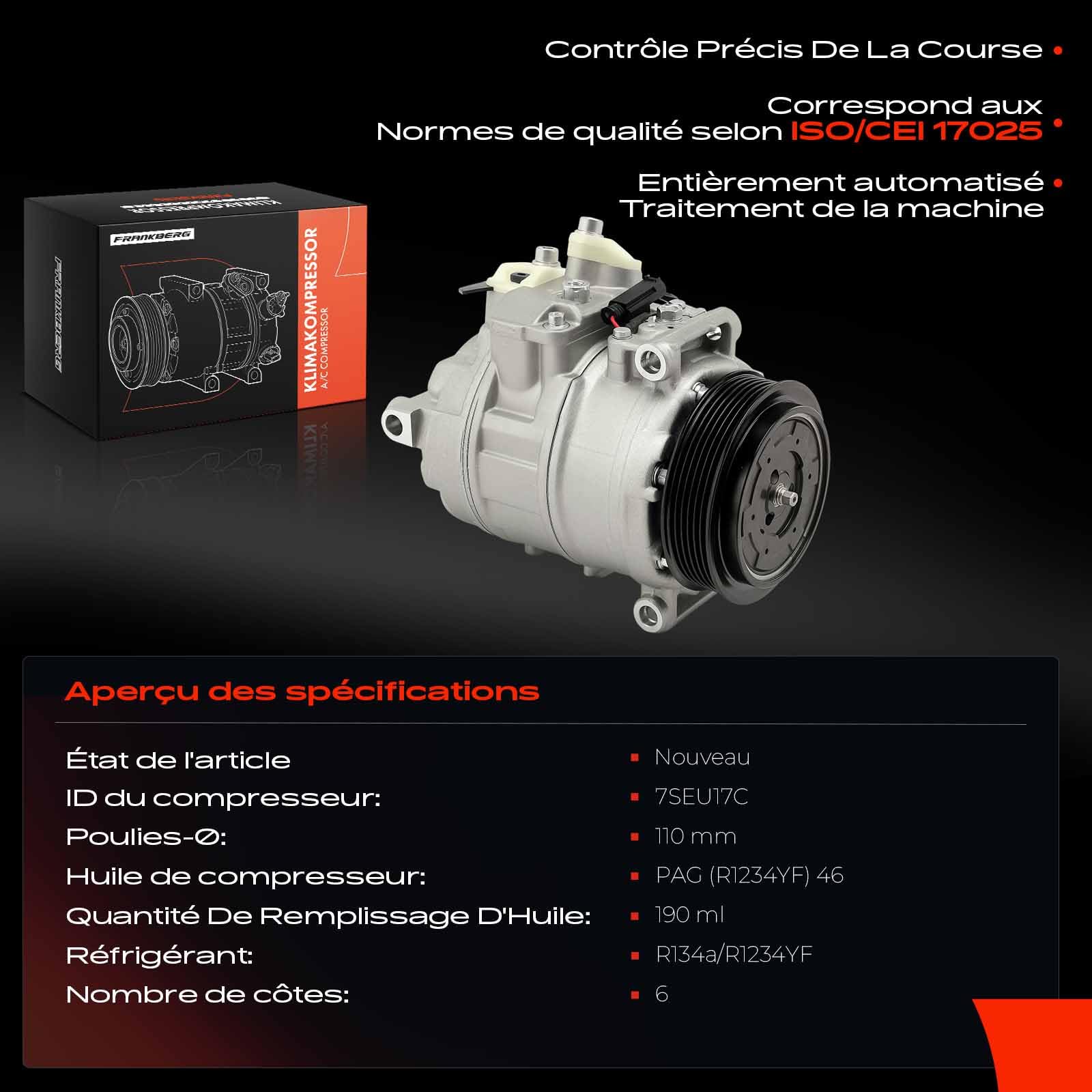 Frankberg Compresseur de climatisation avec embrayage A0022306511 | Compatible avec: Bus Vito W639, Viano W639, Sprinter 4-T Box B904, Châssis-plateau Classe E VF211, CLK C208