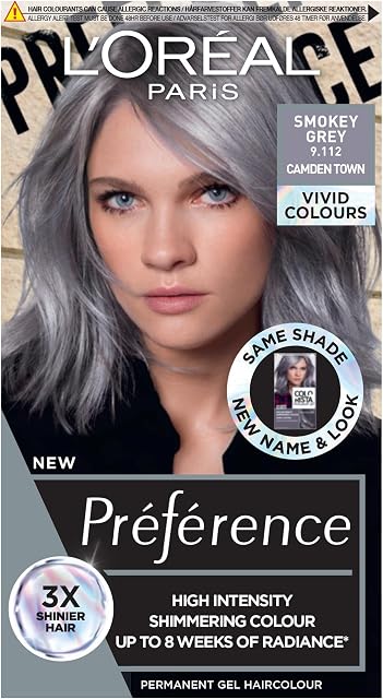 LOréal Paris Bold Colour Permanent Hair Dye, 9.112 Camden Town Smokey Grey, Long-Lasting Shine, Intense Luminous Colour, For up to 8 Weeks, All Hair Types, Preference Vivids(Colorista), 1 Application