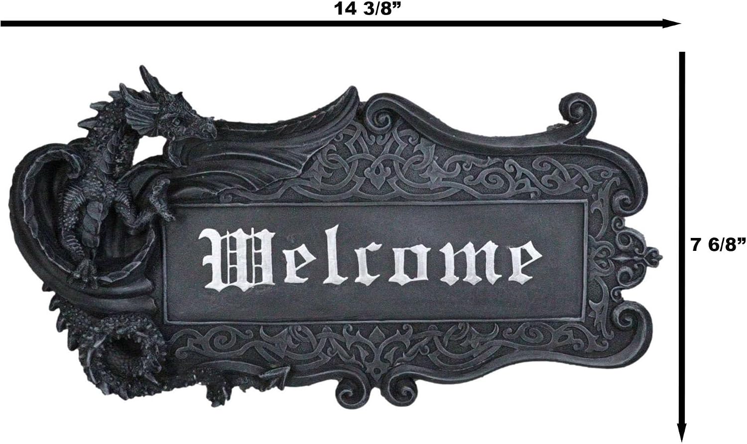 Ebros Gift Mythical Fantasy Celtic Knotwork Ancient Dragon Welcome Sign Door Pediment Gothic Wall Decor Faux Stone Resin Sculptural Display Wall Hanging Plaque