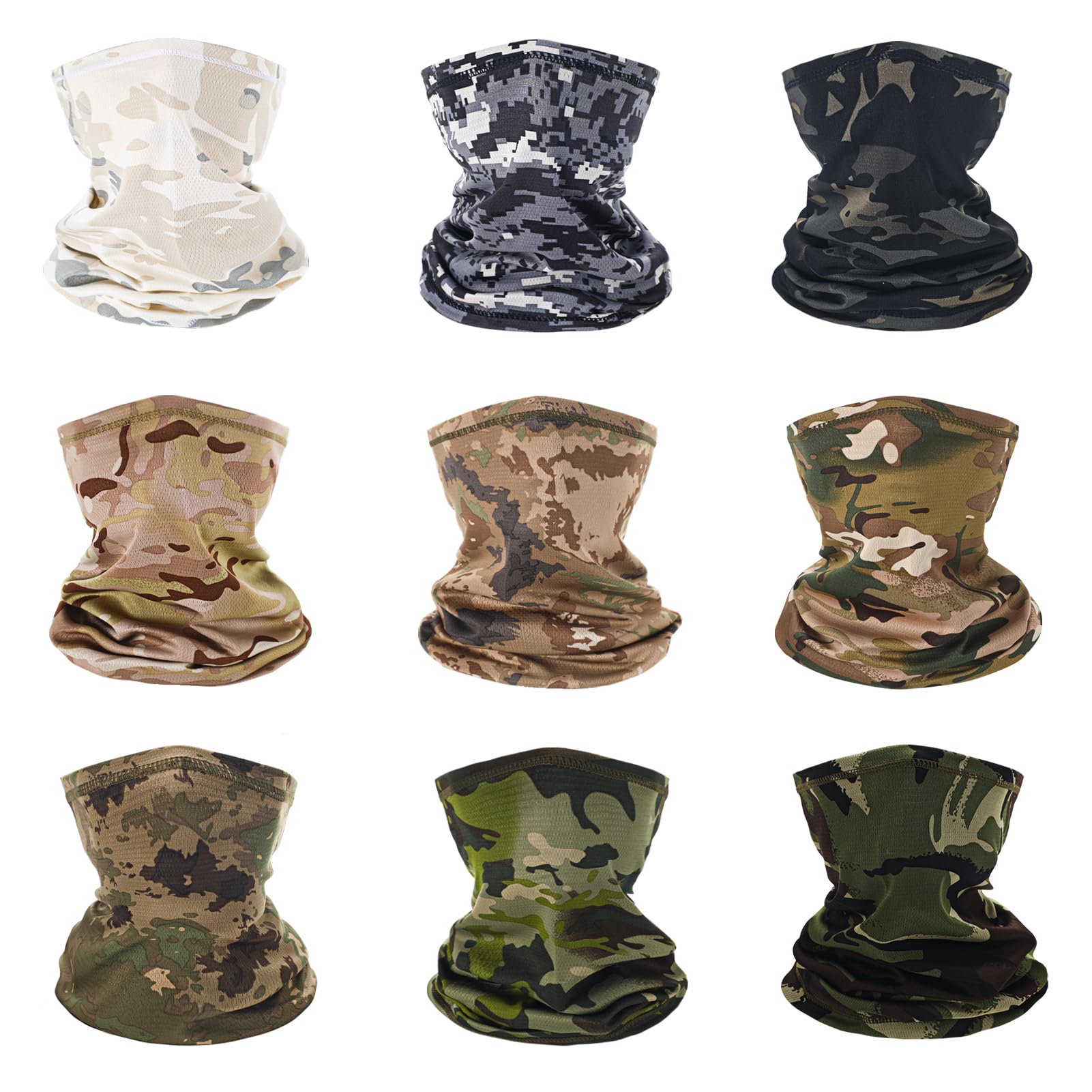 9 Pack Neck Gaiter Sun Protection Face Masks Breathable Windproof Face Cover UV Protection Bandana Scarf for Men Women
