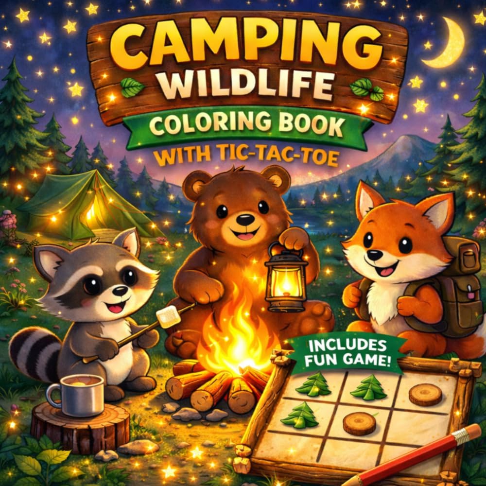Camping Wildlife Coloring Book: With Tic Tac Toe