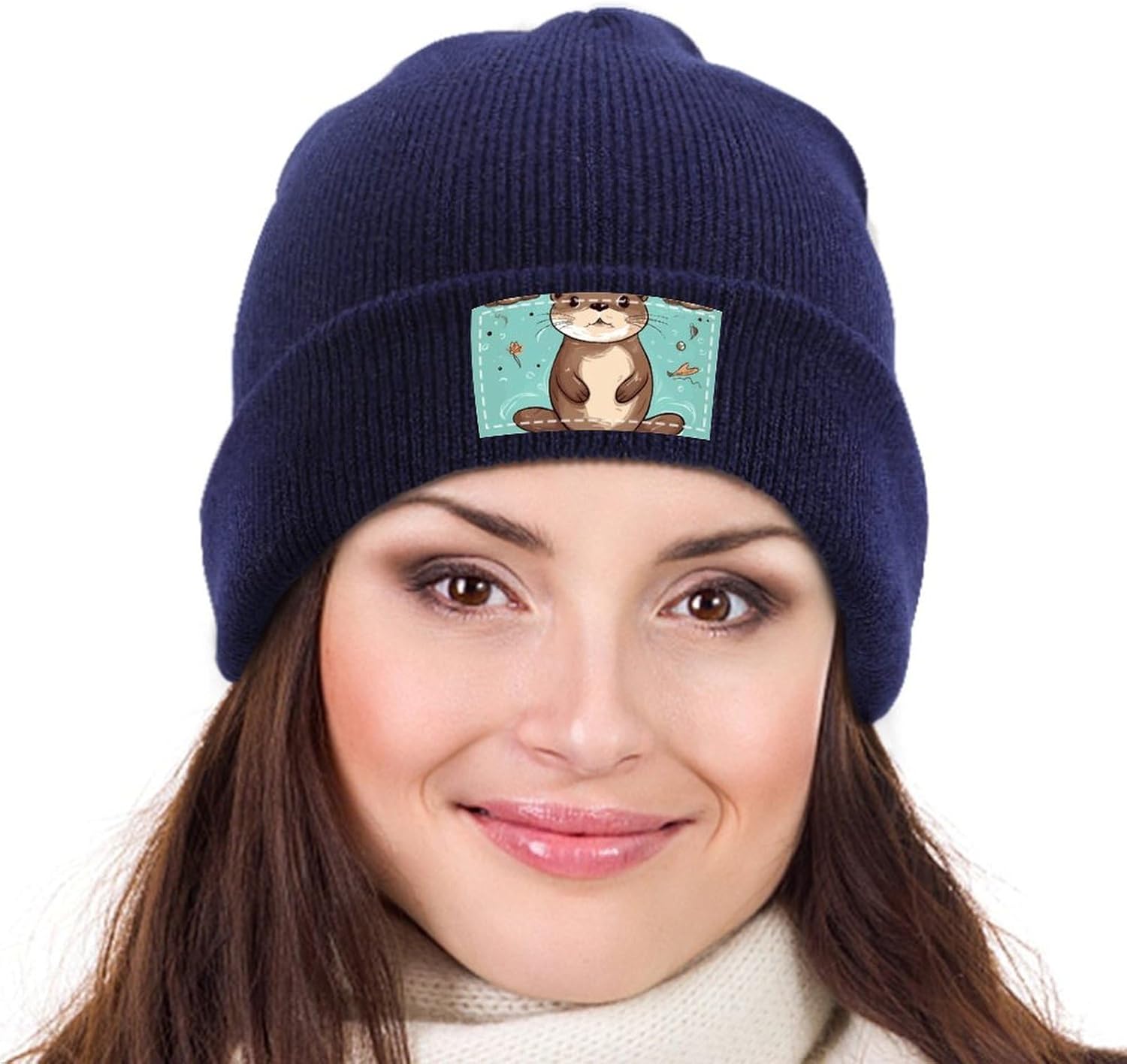 Cartoon Cute Otter Knit Beanie for Men Women, Cuffed Knitted Skull Cap, Winter Warm Slouchy Hat