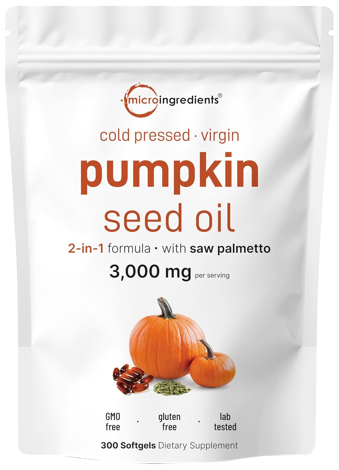 Micro Ingredients Pumpkin Seed Oil with Saw Palmetto 3000mg, 300 Softgels