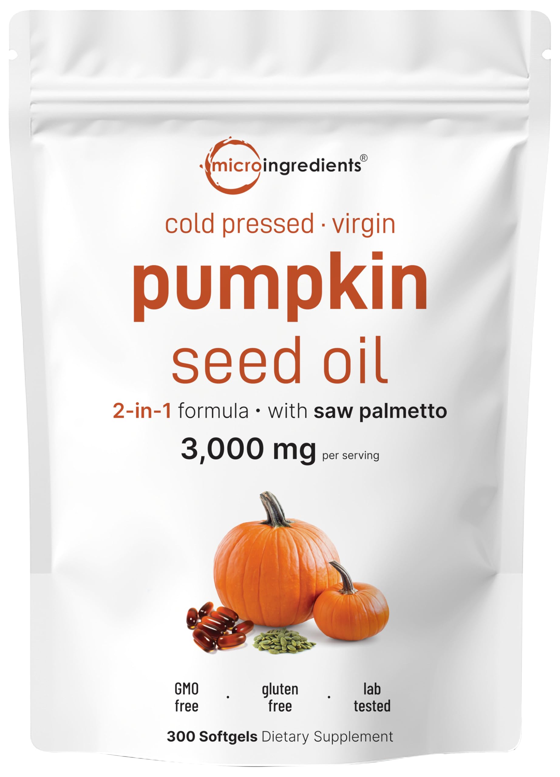 Pumpkin Seed Oil with Saw Palmetto, 3000mg Per Serving, 300 Softgels | Cold Pressed, Pure Virgin Oil, Essential Fatty Acids & Phytosterols | Supports Hair, Urinary, Bladder & Prostate Health