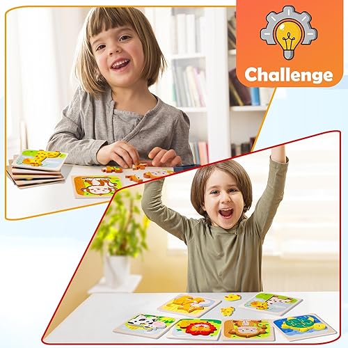 Miniatura 7 de 6 rompecabezas de madera de animales para niños de 3 a 5 años, paquete de 6 rompecabezas para bebés, juguetes Montessori para niños de 3 años en