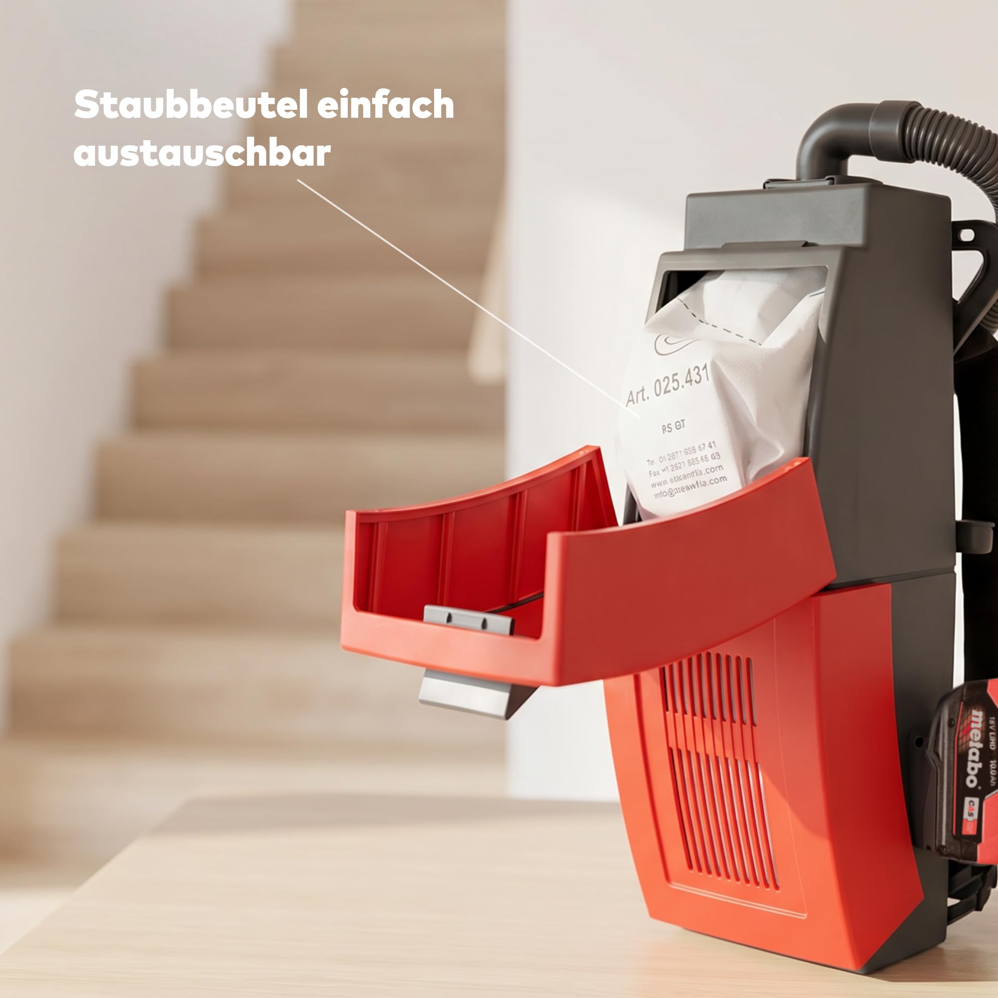 Akku Rucksackstaubsauger Cleanfix RS05, Metabo CAS Akkusystem, Swiss Made | Starke Saugleistung für Industrie, Gewerbe & Haushalt, ergonomisch für lange Einsätze, Akkus & Ladegerät separat erhältlich