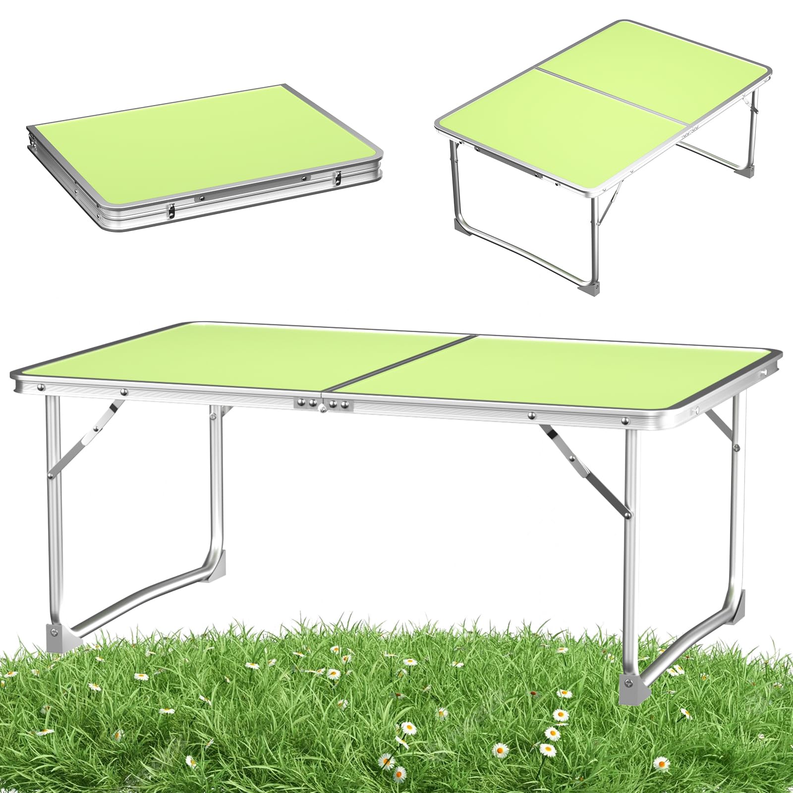 2ft Folding Table Heavy Duty Camping Table, for Lap Standing Desk, Portable Picnic Tables with Carry Handle, with Load Capacity for Outdoor Camping, Indoor Office Use, L60 x W40 x H26 cm, Green