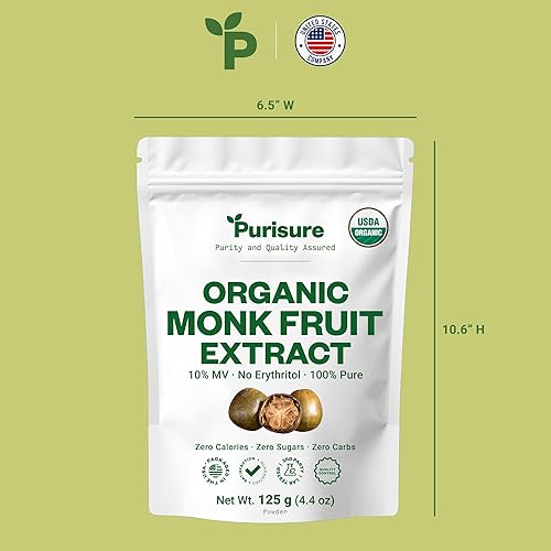 Miniatura 7 de Edulcorante orgánico de fruta de monje, 4.41 oz (4.41 onzas), sin rellenos, polvo puro de extracto de fruta de monje orgánico USDA sin regusto, cero