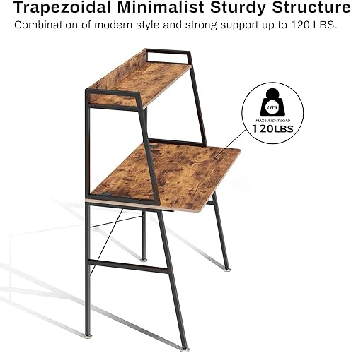 Miniatura 9 de DESIGNA Escritorio pequeño con escalera para computadora con estantes de almacenamiento, 43 pulgadas, 2 niveles, oficina en casa, estudiantes,