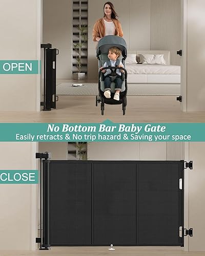 Miniatura 4 de Puertas retráctiles para bebés de 71 pulgadas de alto, puerta retráctil con diseño de tira reforzada para evitar que se arrastren, puerta retráctil