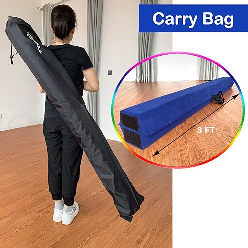 Miniatura 5 de Viga de equilibrio plegable de 8 pies  9 pies para gimnasia, extra firme, cubierta de gamuza, parte inferior antideslizante con bolsa de transporte