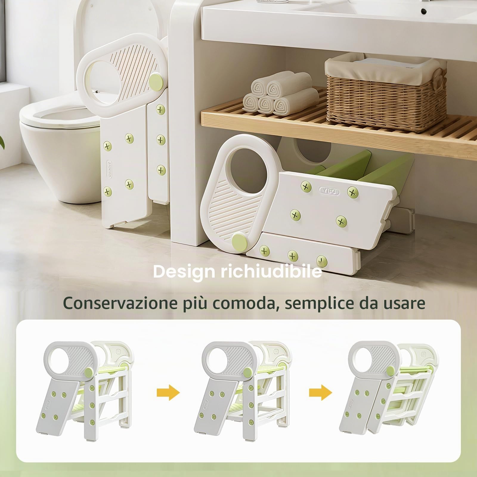 Sgabello per Bambini Pieghevole Scaletta Regolabile a 2/3 Gradini con Corrimano,Antiscivolo,Sgabello Pieghevole per Bambini per Bagno, Cucina, WC e Lavandino