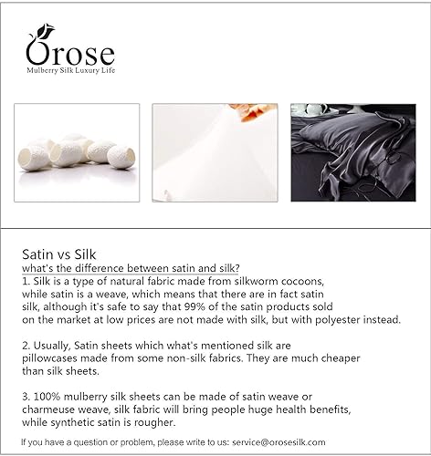 Miniatura 5 de Orose Juego de sábanas de 4 piezas de seda de morera de 22 momme, Charmeuse sin costuras, bolsillo profundo (King, rojo)