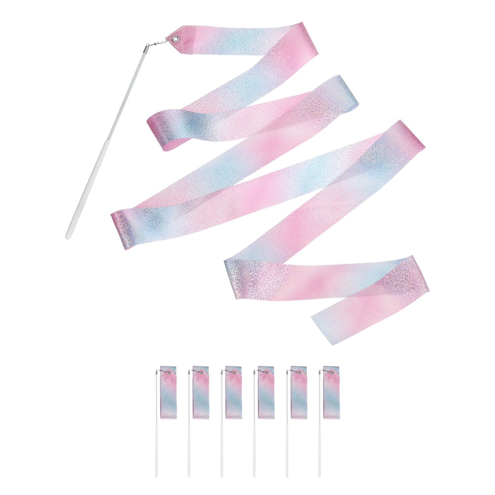 uxcell Sparkling Dance Ribbon Flash Gymnastics Ribbon Streamers Shining Silk Dance Ribbon Wand for Dance Streamers