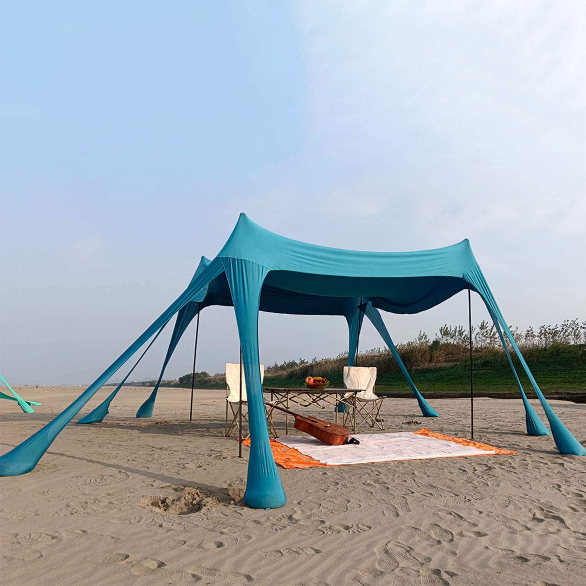 Toldo de Playa para Refugio, Tienda de campaña Grande para Exteriores para 6 a 8 Personas, protección UV para Acampar en la Playa, Pesca y Picnic (Azul)