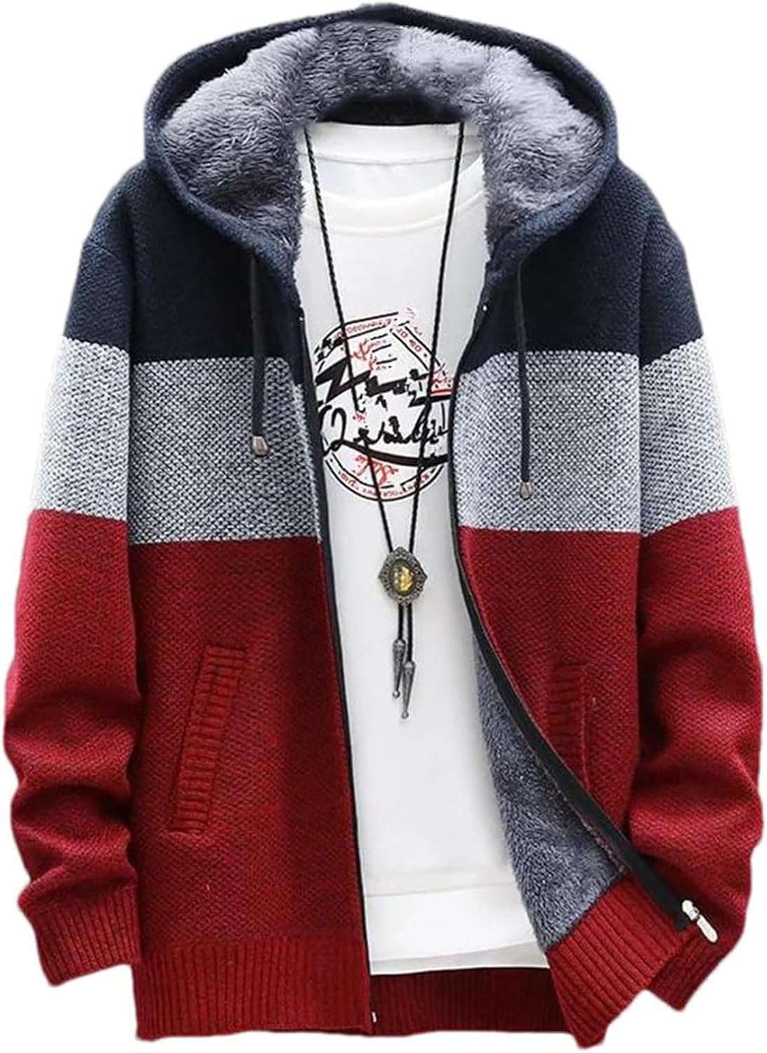 Ymosrh Men's Casual Cardigan Sweater, Long Sleeve Casual Knit Thermal Sweater Coat with Hood, L-4XL