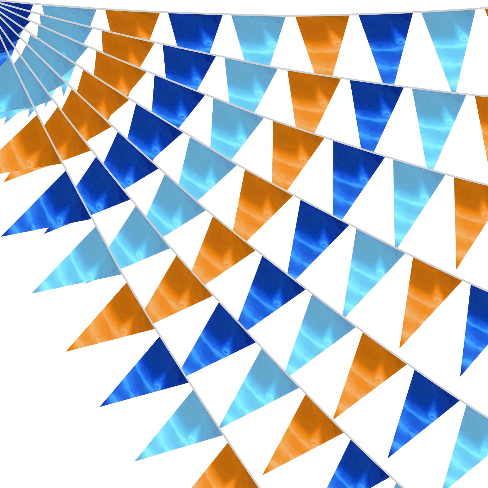 65FT Lakeblue LightBlue Orange Triangle Pennant Banner Flag Metallic Fabric Bunting Garland for Christmas Graduation Wedding Anniversary Bachelorette Birthday Bridal Shower Valentines Party Supplies