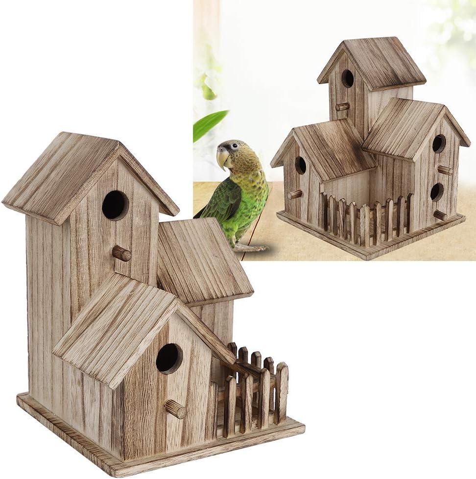 Outdoor Birdhouse, Wooden Wooden House Shape Bird Nesting Box, Sturdy Unique for Play and Rest Swallows, Parrots Feeding birds
