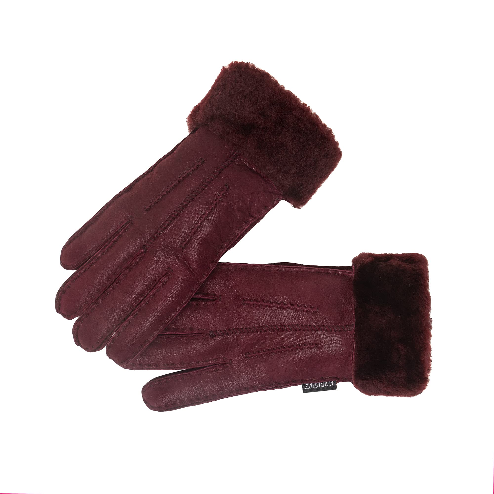 Nordvek Womens Sheepskin Gloves - Fold Back Cuff - Suede # 301-100 - Wine - S/M
