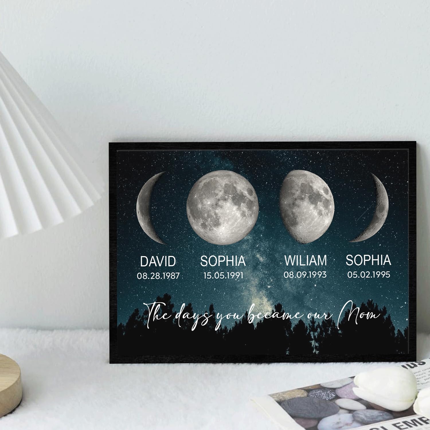 Famitrendz Custom Moons Phase Wall Decor, The day You Became Our Mom Poster/Canvas/Frame, Gifts for Mother’s Day, Birth Moons Phase with Kids Names,