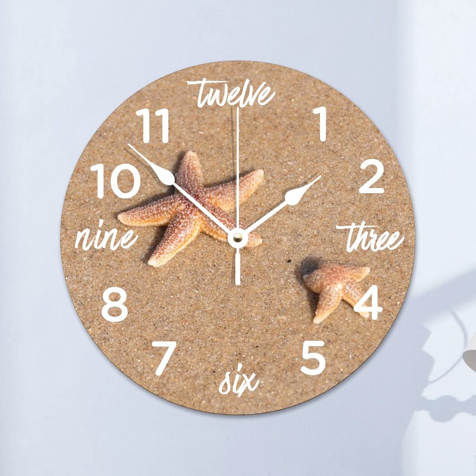 Horloge murale en bois étoile de mer pour salle de bain