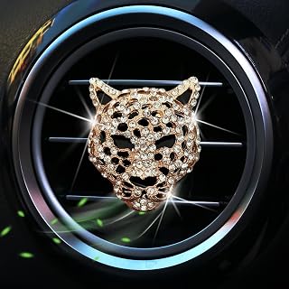 Golden Leopard Head Car Air Vent Freshener Perfume Clip, Rhinestone Car Air Outlet Fragrance Perfume Clip Freshener, Decor(Odor Random)