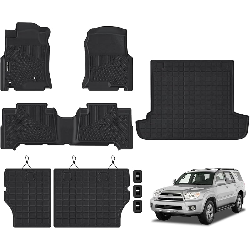 Kit de tapetes automotivos e porta-malas com revestimento do encosto para Toyota 4Runner 2003 a 2009, 5 lugares, TPE preto, Yumemoo, 5 peças