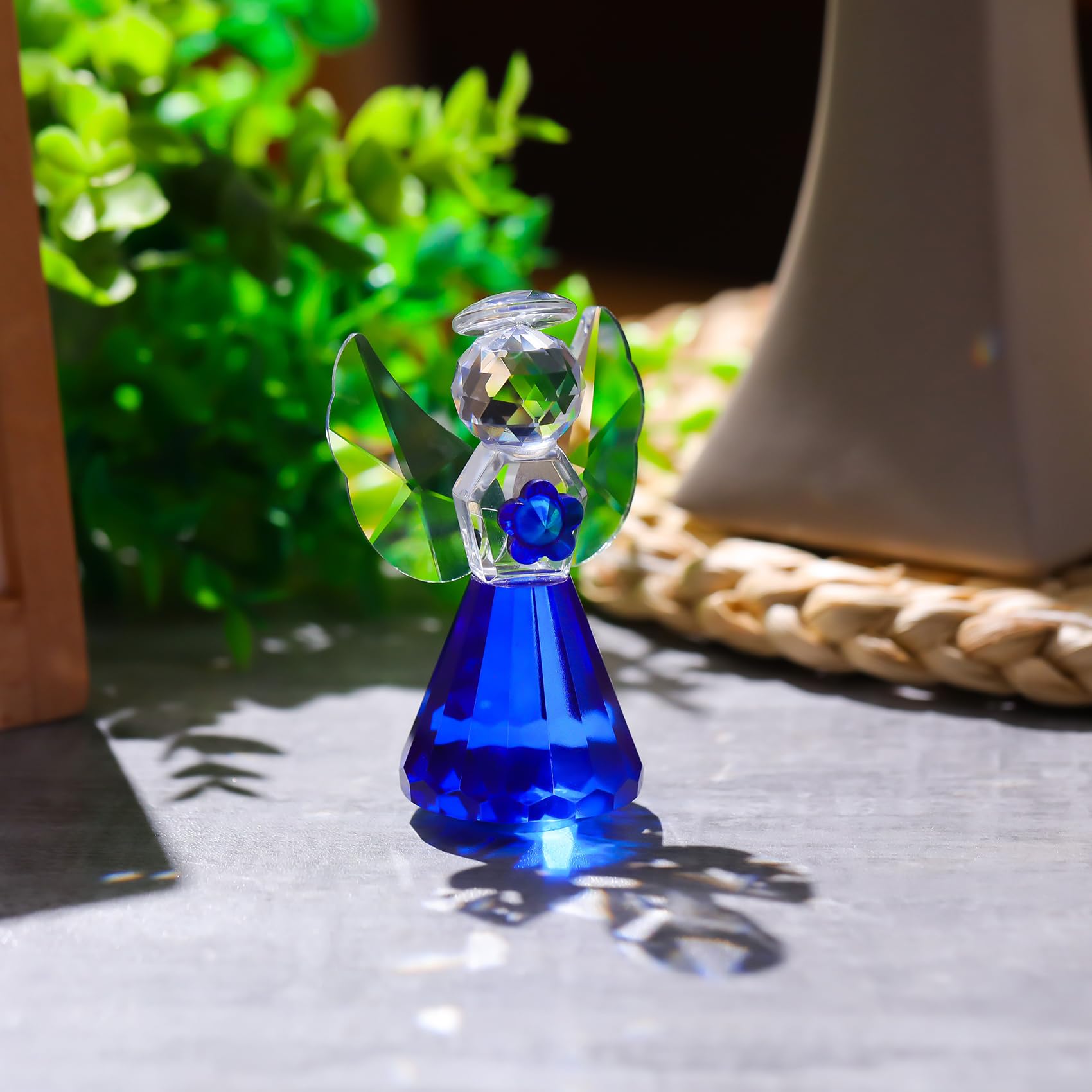 Crystal Blue Guardian Angel with Little Flower Figurine Gift for Women Men Glass Angel Sympathy Collectible Christmas Decor - Image 4