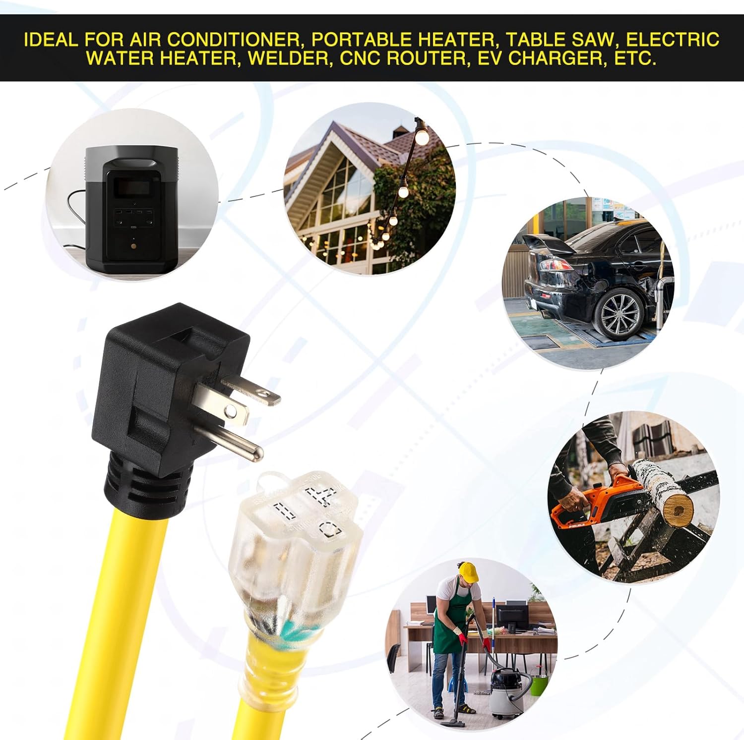 Kanayu 20 FT NEMA 5-20 Extension Cord, 5-20P Male Plug to 5-20/5-15R Female Receptacle, 20 Amp T-Blade Outlet Extension Power Cord with Indicator Light, 12 AWG, ETL Listed