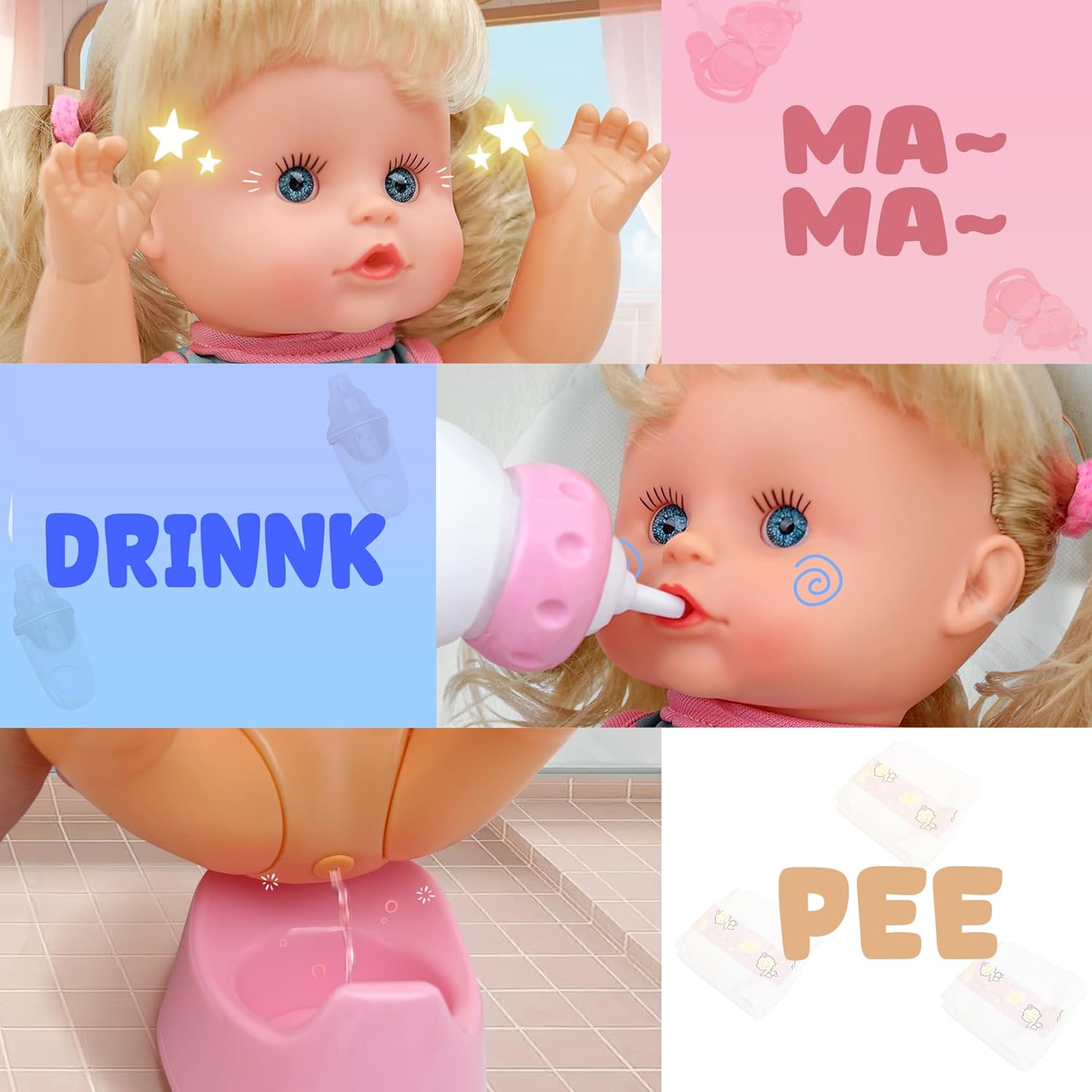 SMILESSKIDDO Baby Doll, 12 inch Interactive Talking Doll with Hair, Bottle, Soft Vinyl Body and Other Accessories, Realistic 12 Sound Modes & Pee Function – Perfect Pretend Play Toy for Toddlers