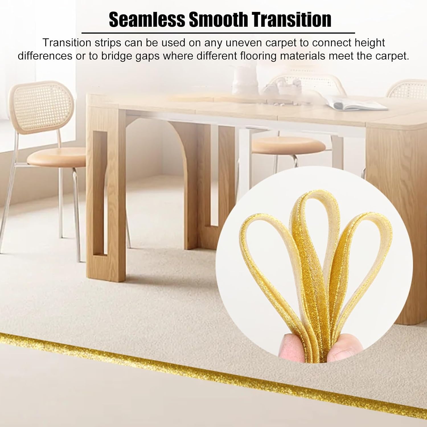 Threshold Strip Transition Strips for Carpet to Tile Flooring, Flexible Edging Trim Strip Self Adhesive, 1-10 m (3.3ft-33ft), Carpet ＆ Vinyl Joining Strip (Color : Silver, Size : Lenght-3