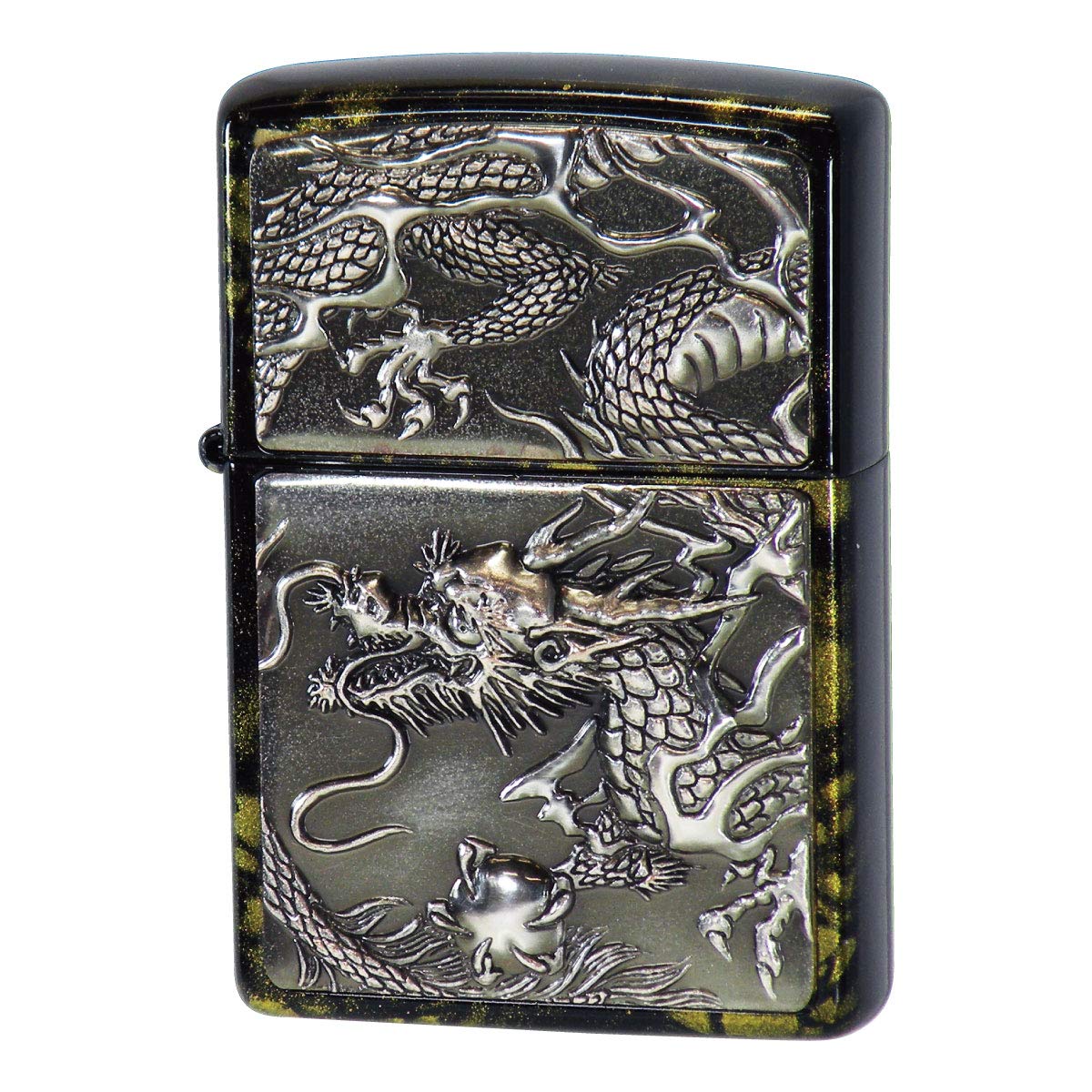 Zippo Lighter Gold Rise Metal Silver Dragon Electroforming Plate 3 Sided Lacquer Painting