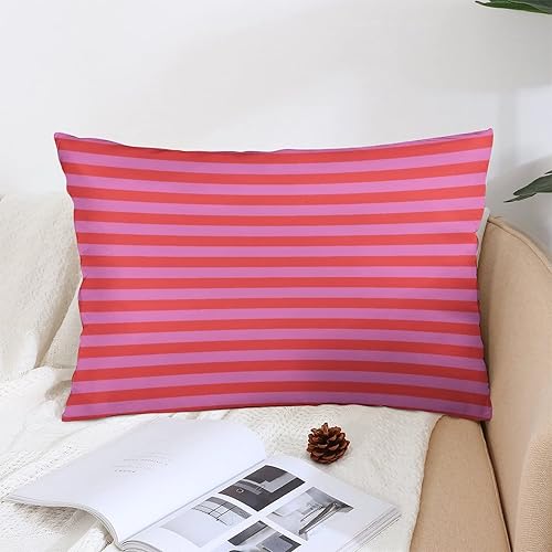 Miniatura 5 de Funda de almohada con diseño de rayas rojas y rosadas, tamaño Queen de 16 x 24 pulgadas, estilo geométrico, con cremallera invisible, diseño de