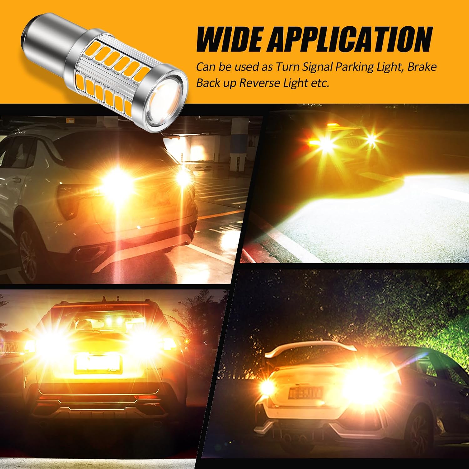 Auxbeam 1157 Amber Yellow LED Bulbs, Super Bright 2057 2357 7528 BAY15D Replacement Light Bulb for Turn Signal Lights Direction Blinker, 3030 33-SMD Chipset, Pack of 2 (May Need Resistors)