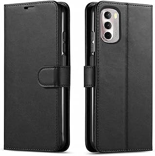 STARSHOP for Moto G52 Case, Motorola G52 Case, with [Tempered Glass Screen Protector Included] PU Leather Wallet Shockproof Phone Cover Kickstand with Pocket Card Slots Magnet Closure - Black