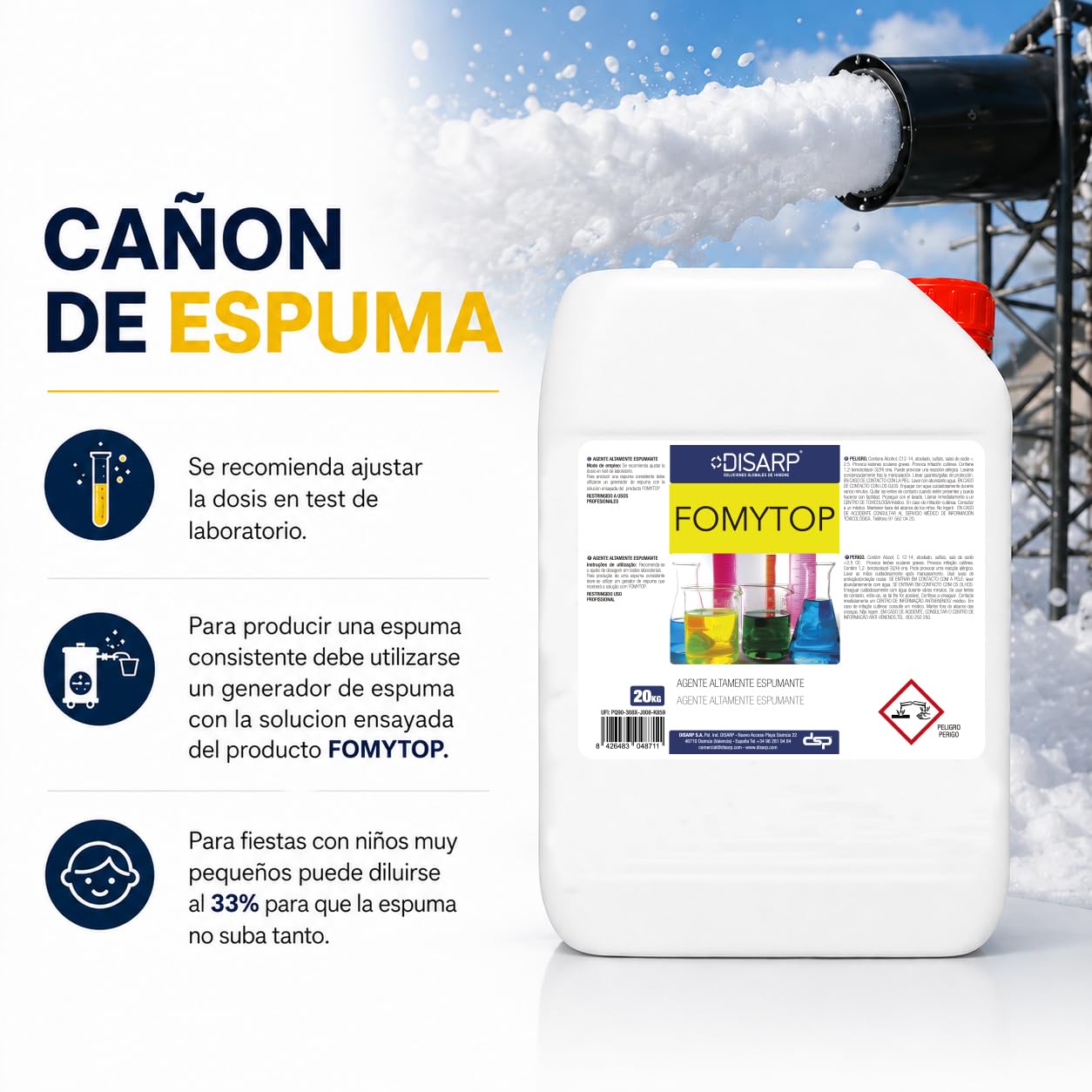 Disarp Global - Fomytop – Agente Altamente espumante para cañones de Espuma