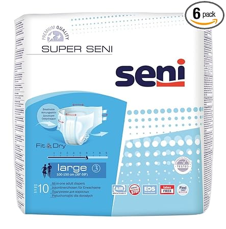 Seni Adult Diapers, 10 Pieces Large (Pack of 6)