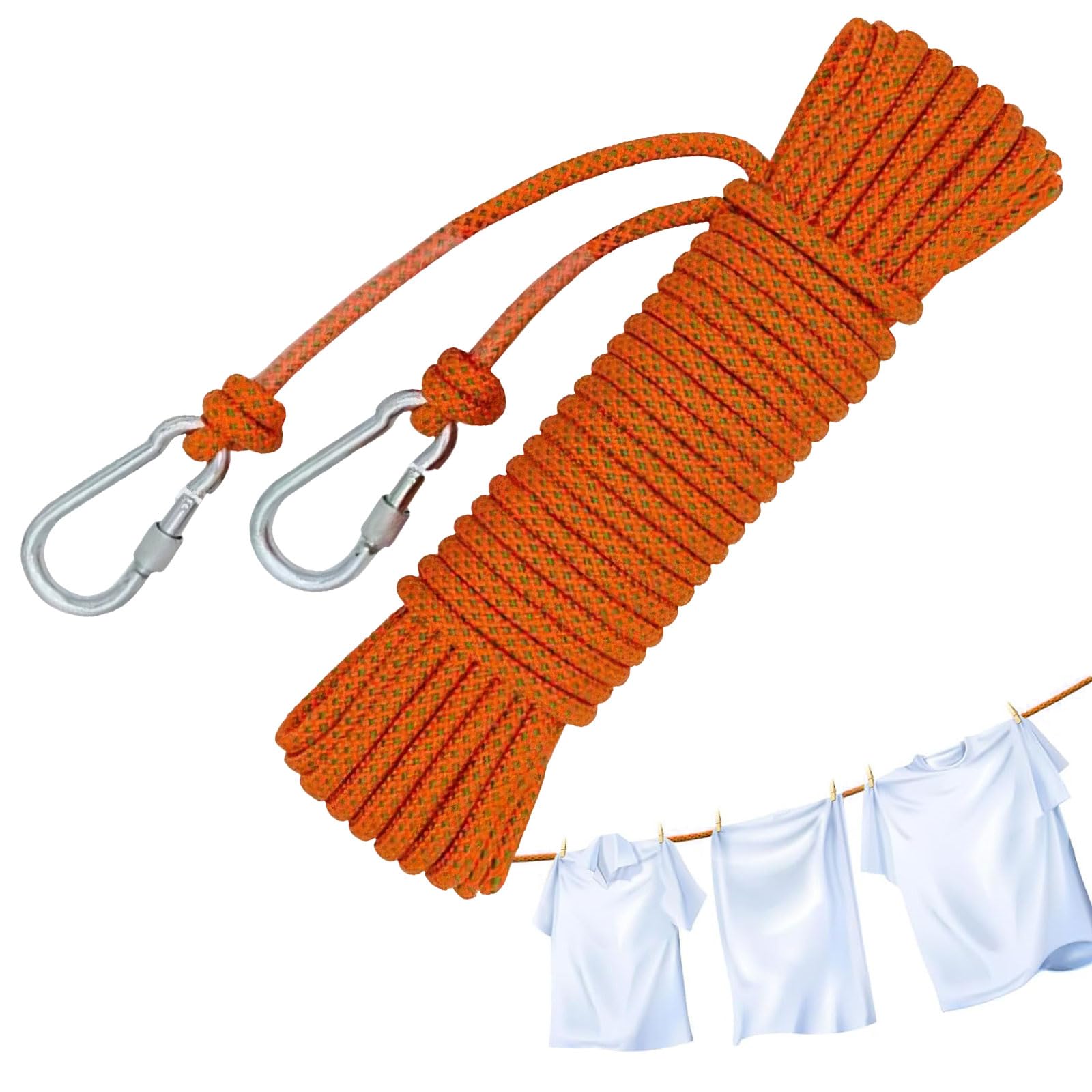 30M Washing Line Rope Outdoor, Heavy Duty Polyester clothes lines for outside, Weather Resistant Multipurpose Outdoor Laundry Line for Garden,Terrace, Balcony (Orange)