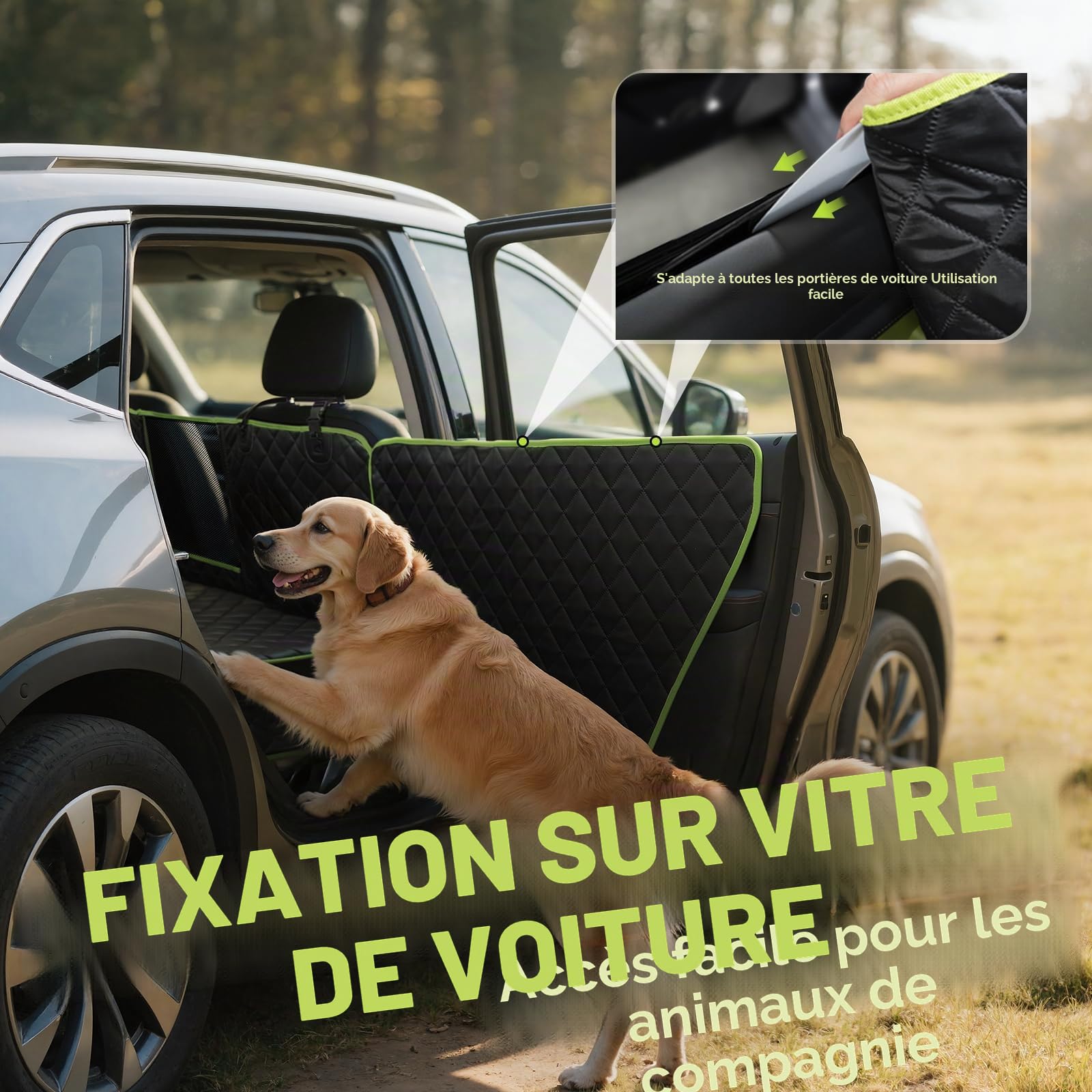 Pecute Protection Voiture Chien 136x60 cm – Housse Banquette Arrière en Cuir PU Étanche, Ailes Latérales Mobiles Anti-Griffures, Base Rigide Support 150 kg, Nettoyage, Faciletransport Chien Voiture