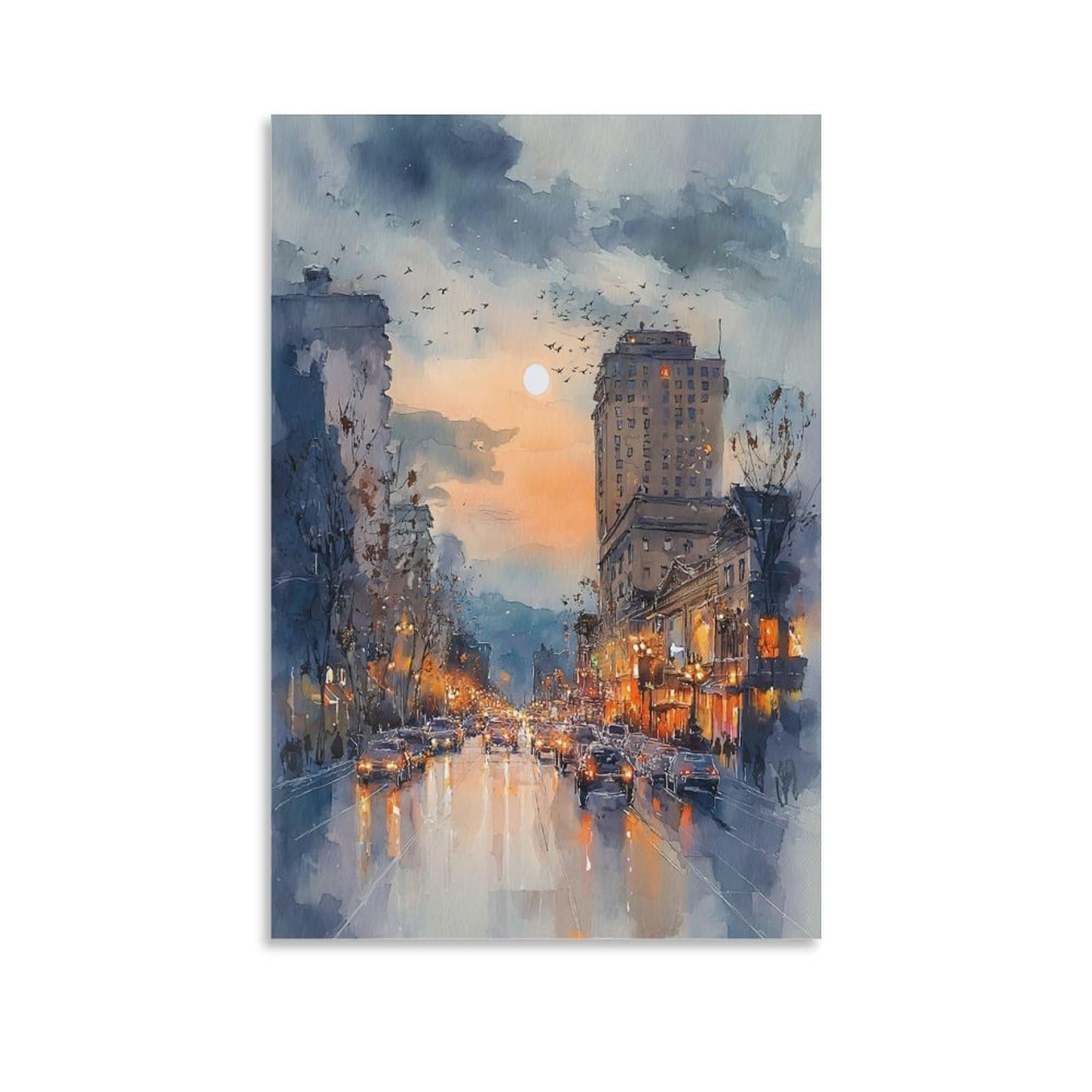 XWYMXZ Portland City of Roses Street 24x36inch(60x90cm) Vintage Travel Poster Watercolor Canvas Art