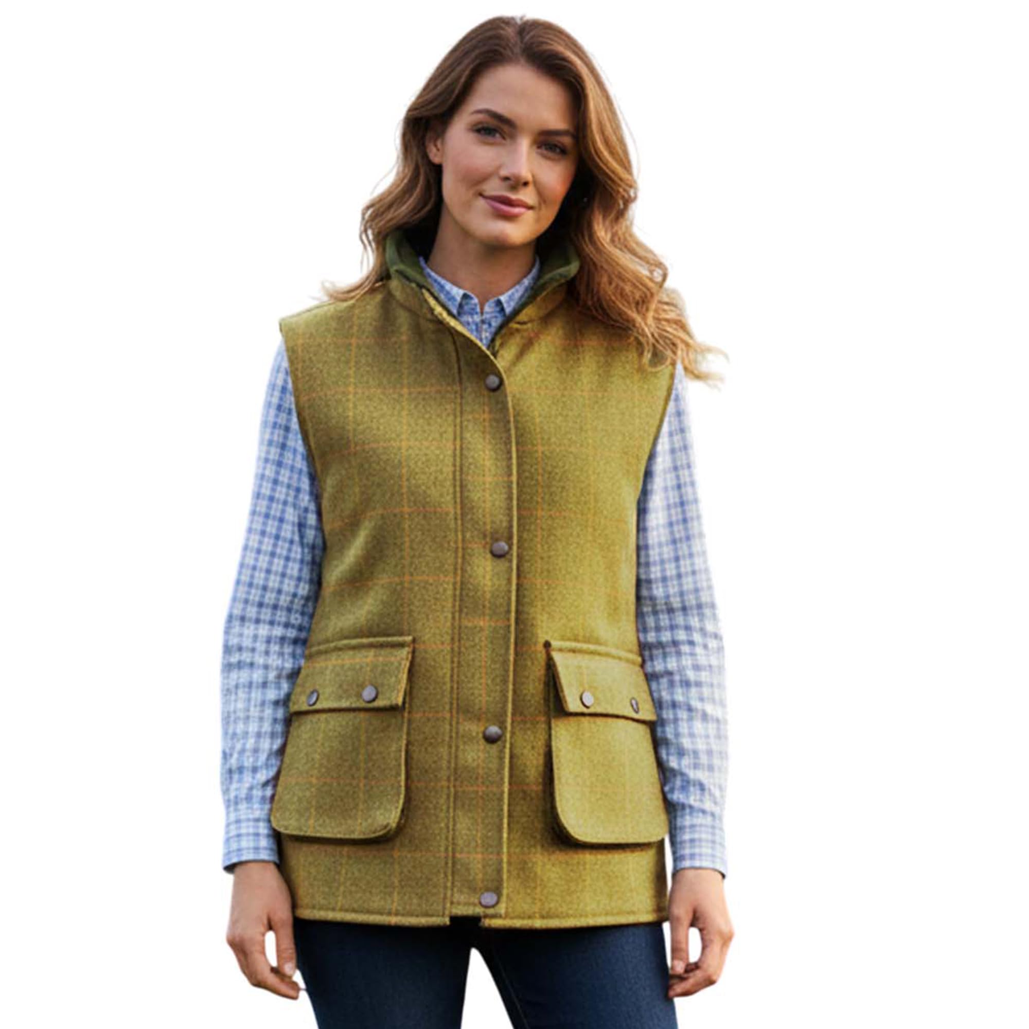 Game Technical Apparel Women's Green Game - Light Derby Tweed Gilet Quilted Waistcoat Bodywarmer - D35