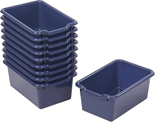 ECR4Kids Scoop Front Storage Bins, Multipurpose Organization, Navy, 10-Piece