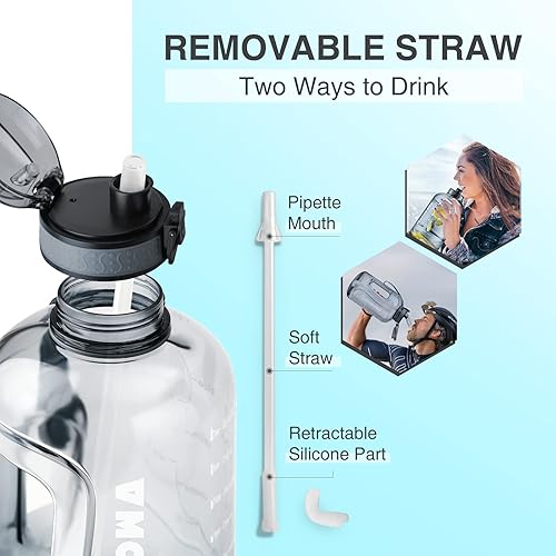 Miniatura 6 de GIFUBOWA Botella de agua grande de 3 l con asa, sin BPA, a prueba de fugas, motivacional, gran capacidad deportiva, jarra de bebida