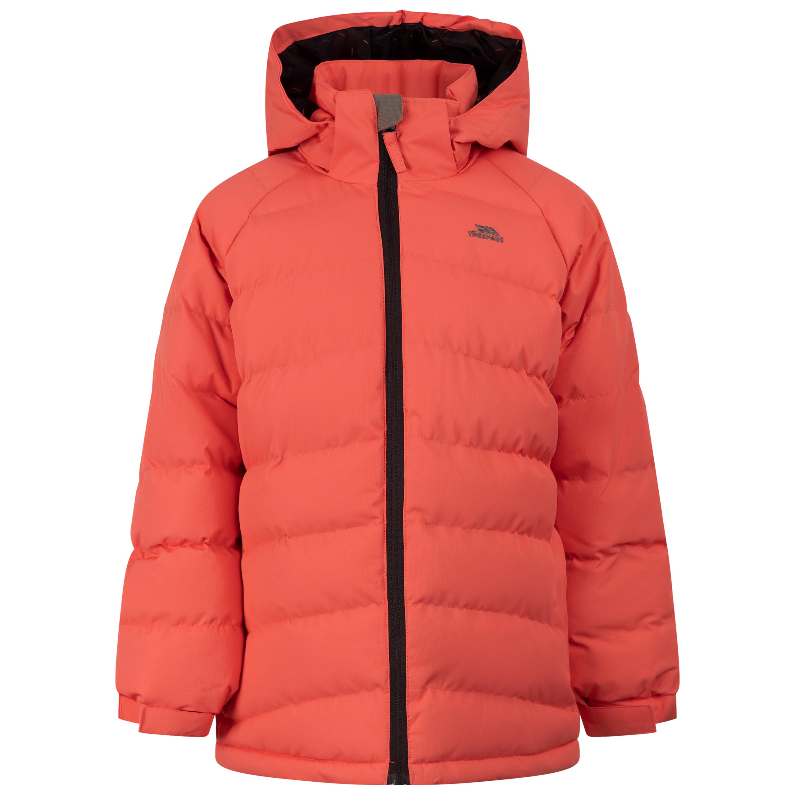 Trespass Girls Padded Jacket Amira - Windproof, Water Resistant, Hooded, Printed Lining, 2 Pockets, Quilted, Adjustable Cuffs, Contrast Zipper, Detachable Hood