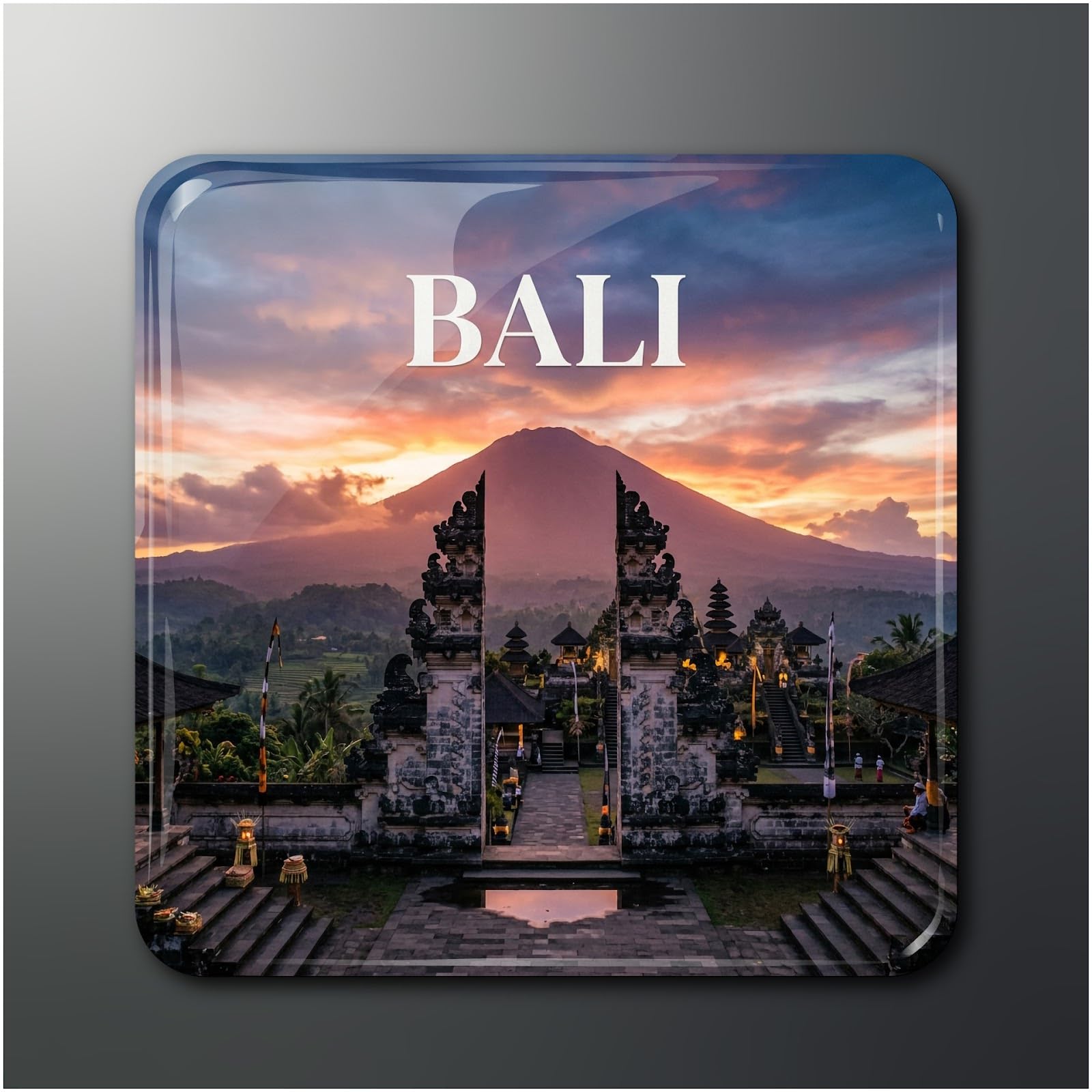 OPRYX Bali Indonesia Souvenir Fridge Magnet - Gates of Heaven Pura Lempuyang and Mount Agung Sunset Design - Glossy Travel Keepsake, 5.08 x 5.08 cm, Multicolour-image-39