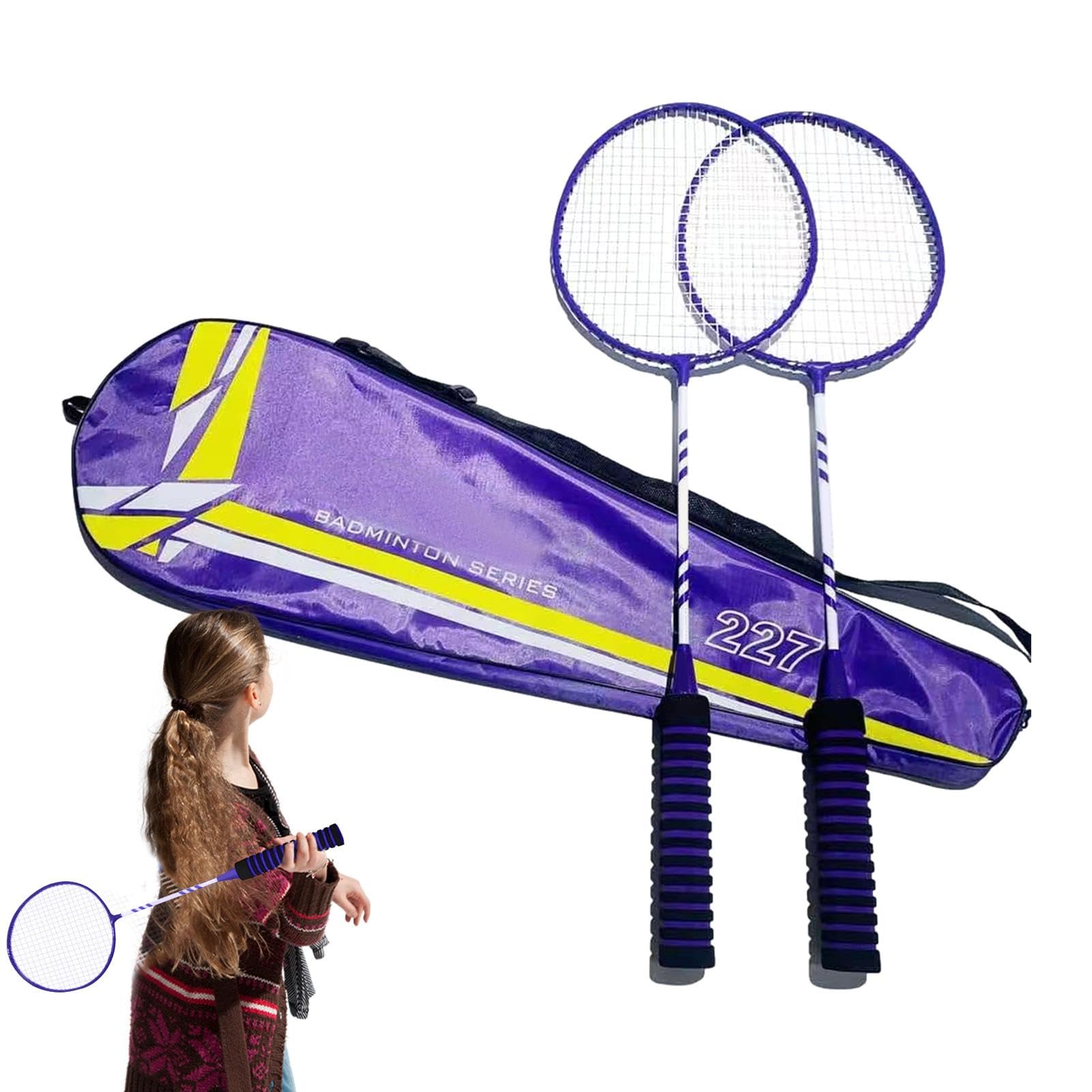 Raqueta de Bádminton | Juego de Reemplazo de Raquetas de Bádminton Ligeras para 2 Jugadores - Raquetas antideslizantes para equipos de bádminton, Juego Familiar de Playa para
