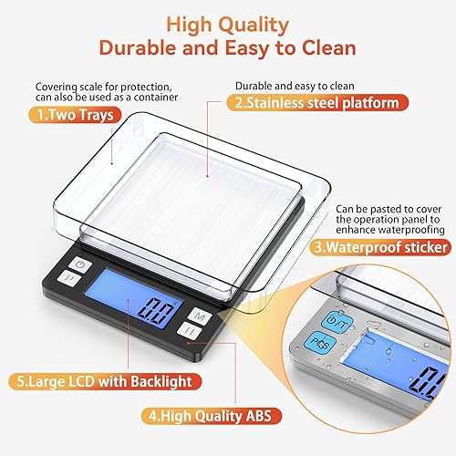 Miniatura 6 de BOMATA Báscula de alimentos pequeña mejorada, 0.1 g0.001 oz de alta precisión, 105.82 oz6.6 libras, con nueva función de retención y pantalla más