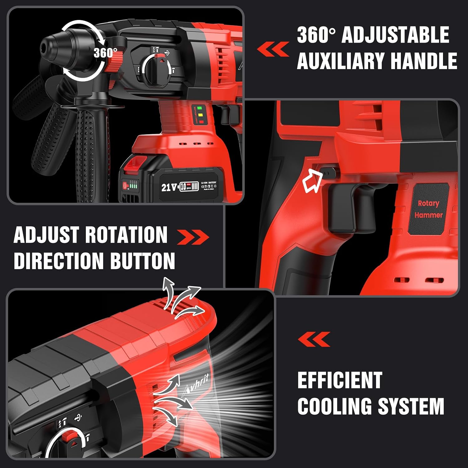 Image showing the 360 degree adjustable auxiliary handle and rotation direction button