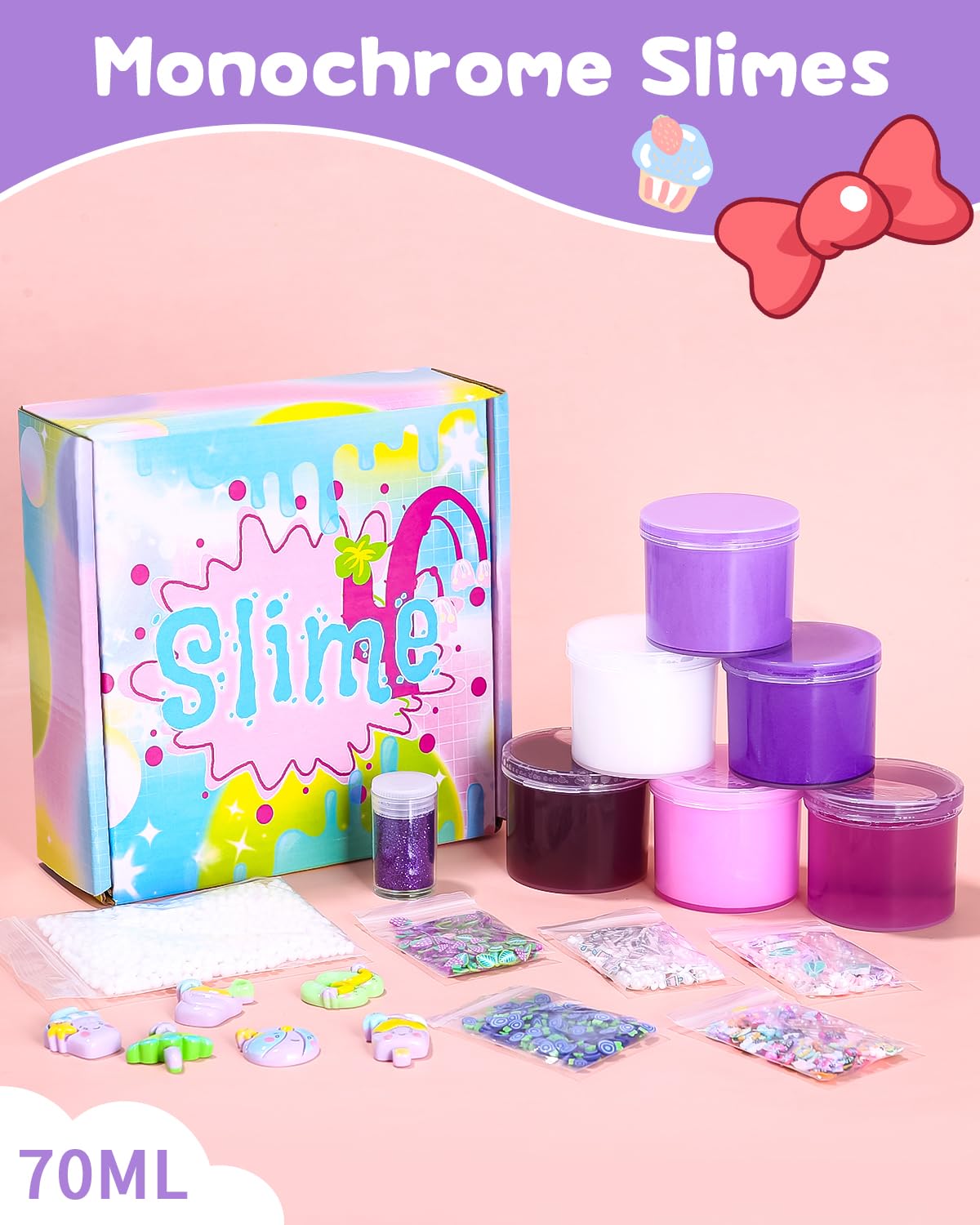 Zestaw 6 szt. fioletowych slime – puszysta chmura, masło i przezroczysty slime, crunchy slime dla dzieci, urodziny, Halloween, Boże Narodzenie, prezent dla dziewcząt i chłopców