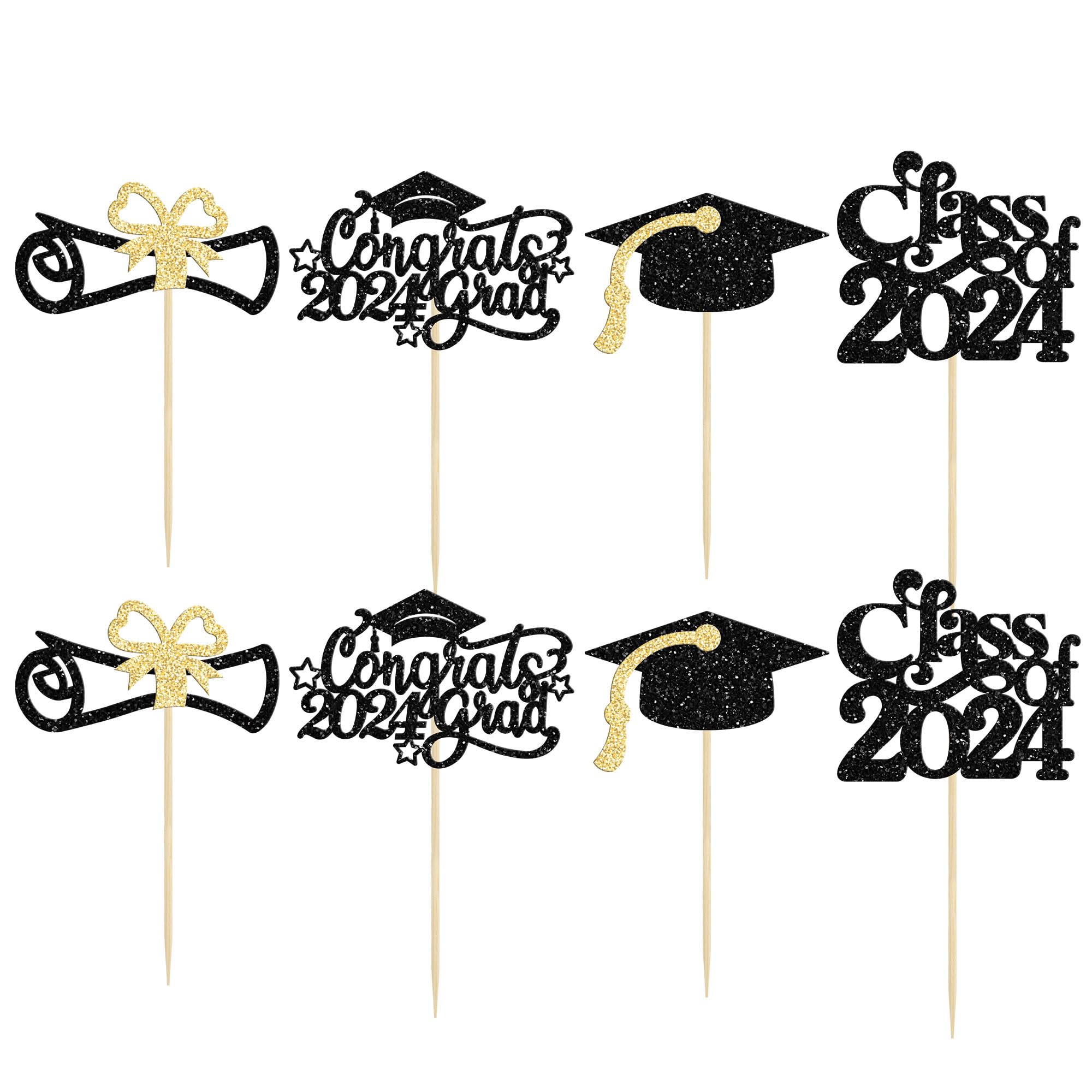 Gyufise 24Pcs 2026 Graduation Cupcake Toppers Glitter Class of 2026 Congrats Grad 2026 Cap Diploma Cupcake Picks 2026 Graduation Theme Party Cake Decorations Supplies Black - Image 3